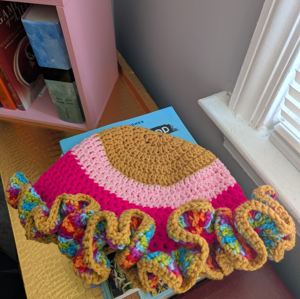 Handmade Colorful Crochet Ruffle Hat - Picture 3 of 3